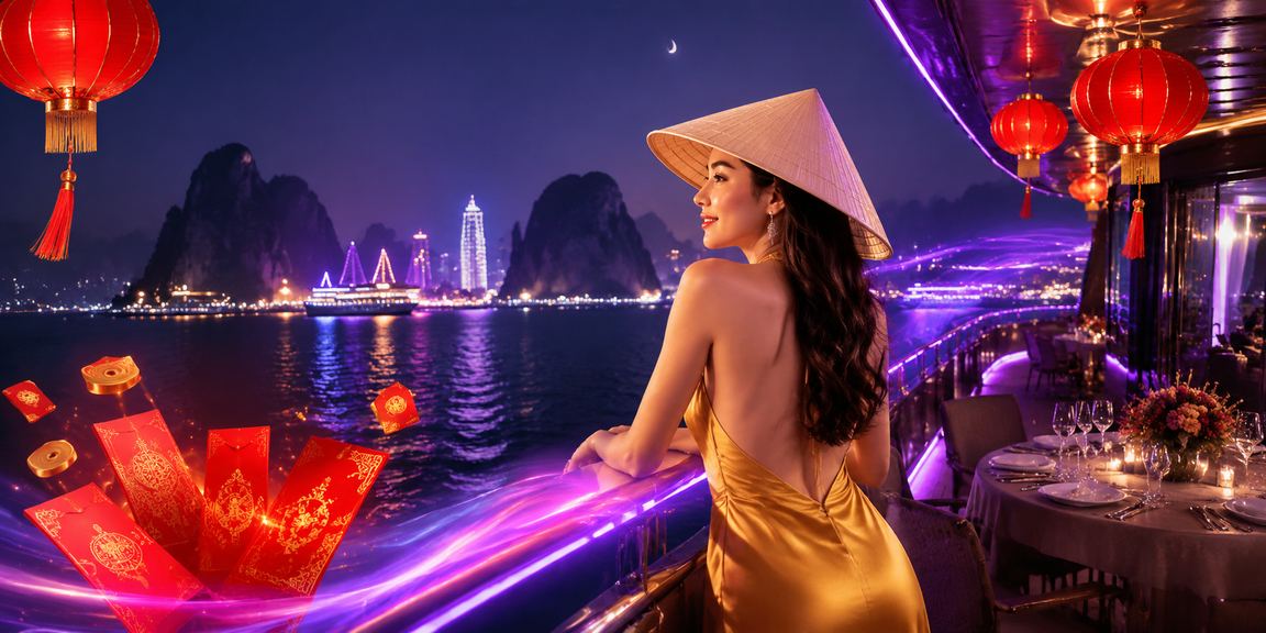 Phong bì đỏ may mắn và nón lá truyền thống Việt Nam trong trò chơi casino trực tuyến tại Hạ Long